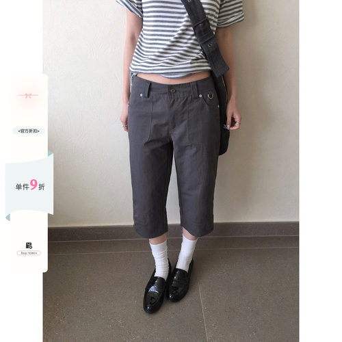 轻亚低腰7分裤直筒灰色休闲短裤