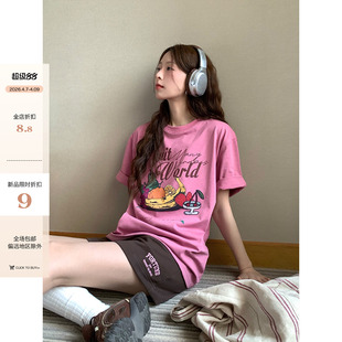 CCKOK 0407 复古水果印花100%棉宽松T恤 美式