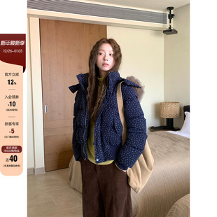 CCKOK韩系通勤 灯芯绒小碎花可拆卸帽子手塞棉短外套棉服女 冬季