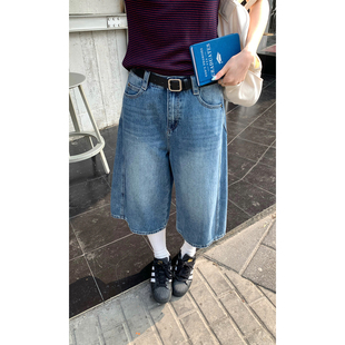 CCKOK 柔软舒适感简约牛仔阔腿7分裤2026夏季新款宽松休闲短裤女