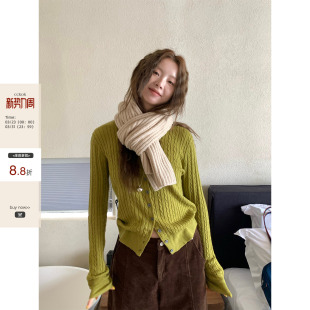 外套上衣2026女冬 韩系通勤穿搭纯色麻花贝壳扣针织开衫 CCKOK 冬季