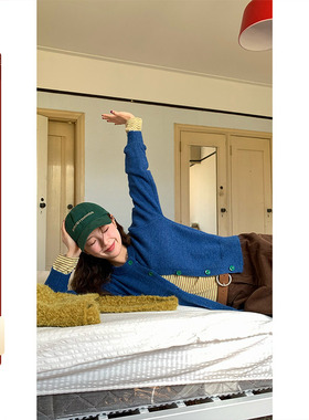 CCKOK 撞色纽扣马海毛薄针织开衫2025秋季新款温柔软糯毛衣外套女