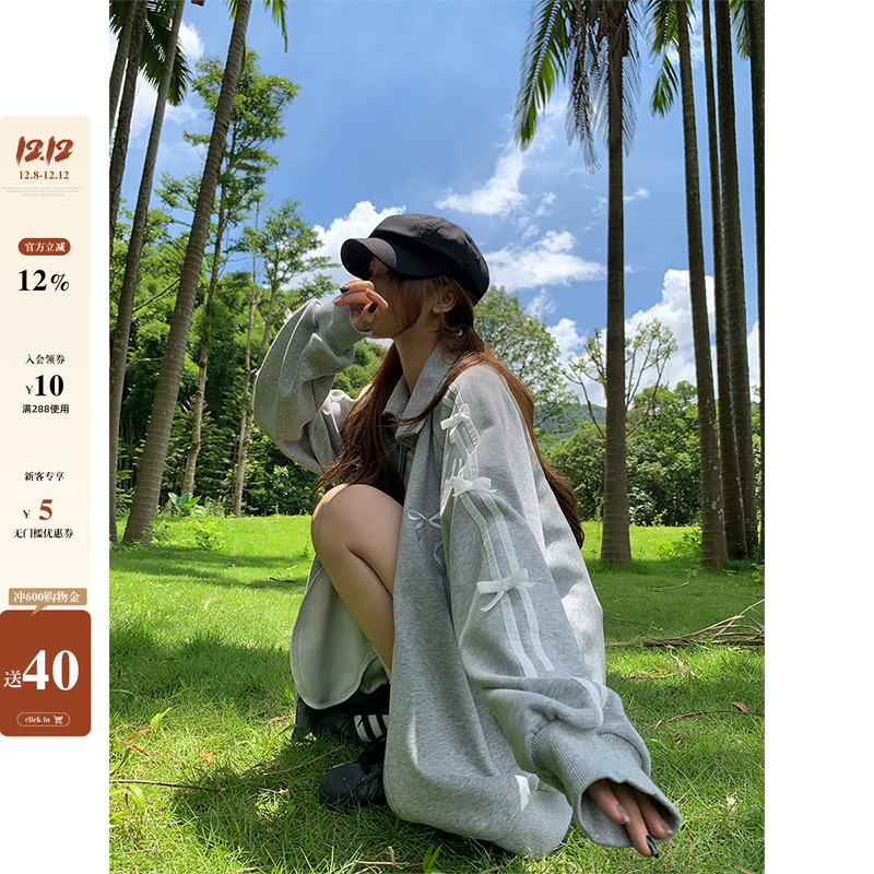 CCKOK丝绒蝴蝶结卫衣套装