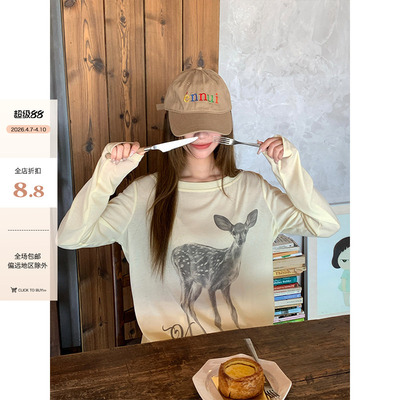 CCKOK素描小鹿印花透感罩衫