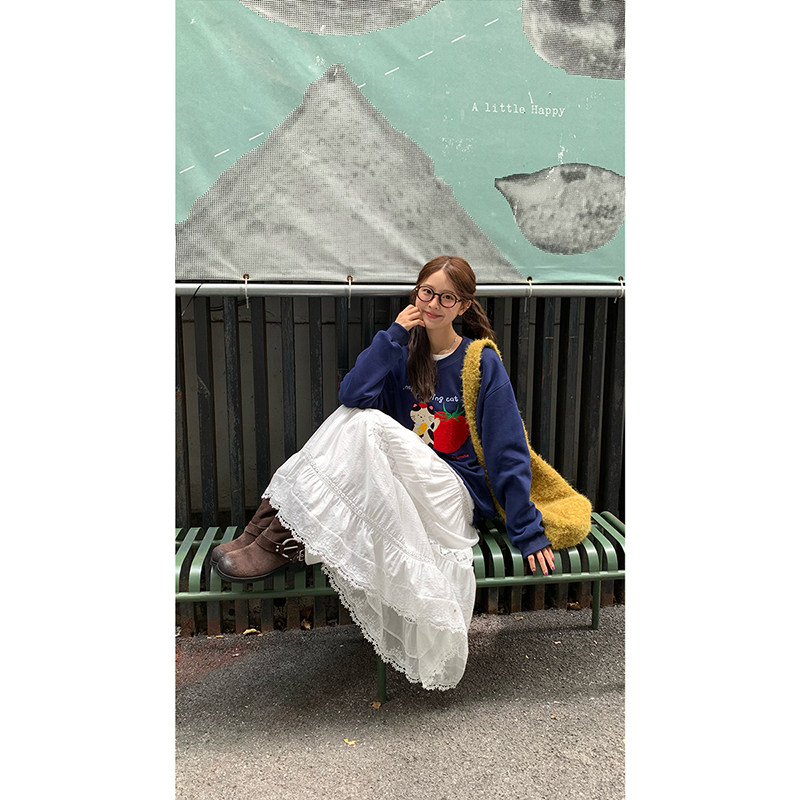 CCKOK 白色蕾丝小花边钩花蛋糕裙2026春夏新款法式少女小众半身裙