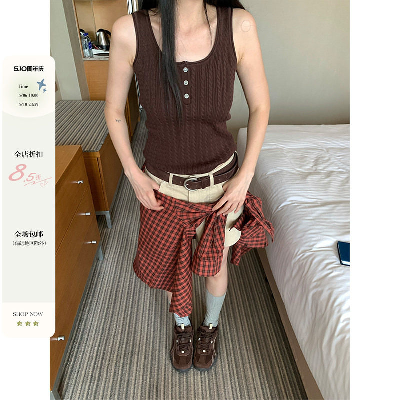 CCKOK 高品质纯色麻花针织背心2026夏季新款修身打底内搭外穿女