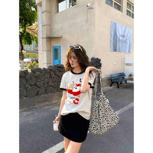 斑点小狗苹果毛巾绣拼色正肩T恤夏季 CCKOK 减龄设计短袖 现货