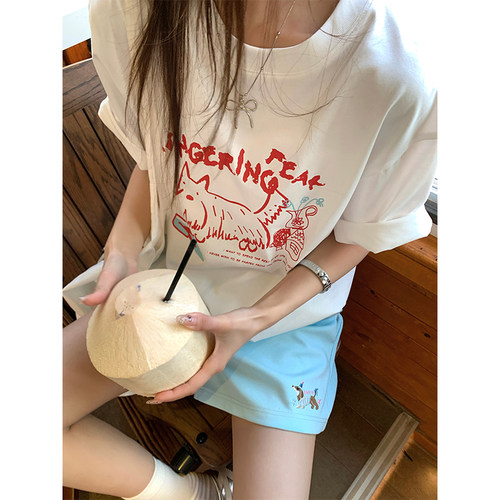 CCKOK 西高地小狗印花宽松T恤2024夏季小众设计减龄ins短袖女