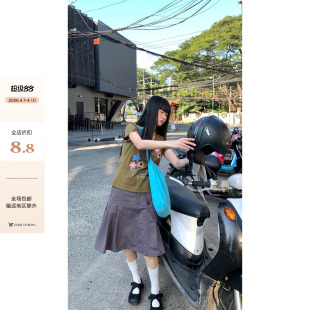 新款 甜酷a字半身裙女 口袋百褶中裙伞裙2026夏季 CCKOK纯色洗水工装
