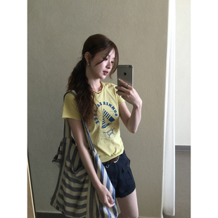 CCKOK美式航海帆船T恤2026夏季新款复古小众甜酷设计淡黄色短袖女