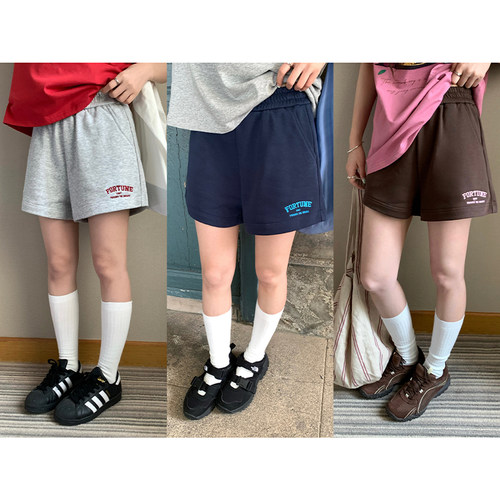 CCKOK 美式简约刺绣英文毛圈短裤2026夏季新款直筒阔腿五分卫裤女