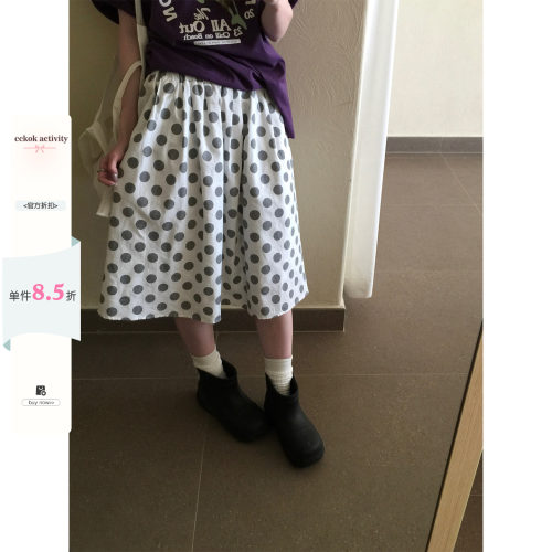 日系波点中裙复古舒适半身裙