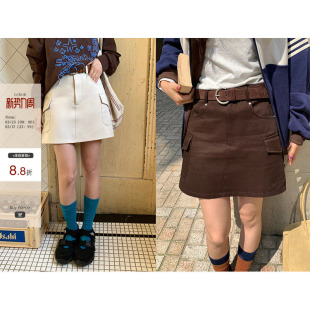 短裙秋季 简约纯色工装 CCKOK 高腰a字休闲百搭甜美半身裙 现货