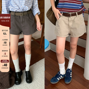 直筒阔腿休闲五分裤 新款 流苏腰头洗水牛仔短裤 外穿女夏 现货