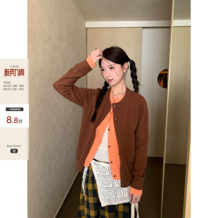 撞色假两件针织毛衣开衫 CCKOK早春通勤穿搭薄款 女上衣 现货