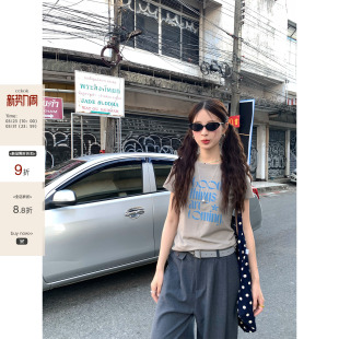 新款 CCKOK 2026夏季 短袖 甜酷显瘦休闲舒适T恤女 植绒字母正肩修身