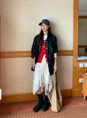 CCKOK 不规则雪纺半身裙2025秋季新款法式复古小众设计杏色中长裙