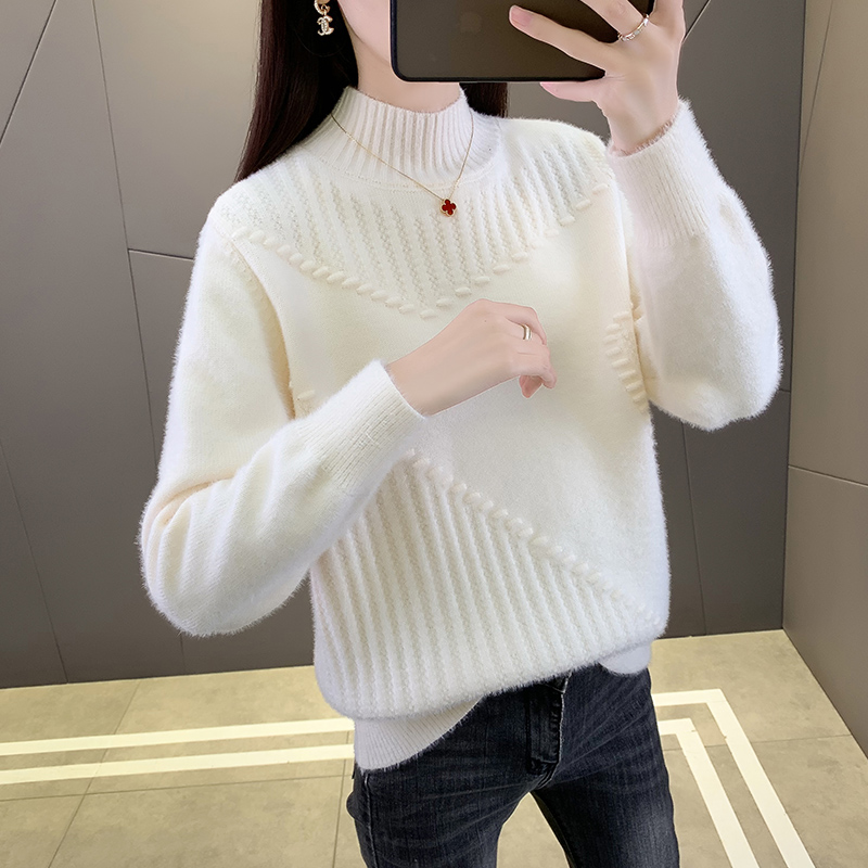 麻花半高领毛衣女2024年秋冬新款韩版洋气宽松内搭针织衫打底上衣