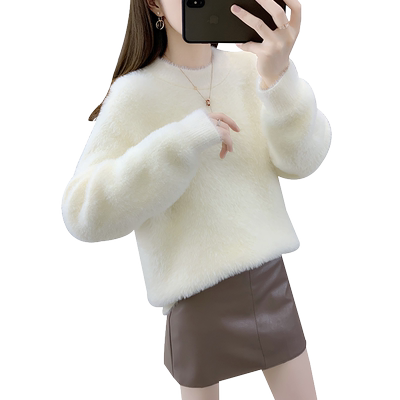 女士水貂绒毛衣女加绒爆洋气宽松