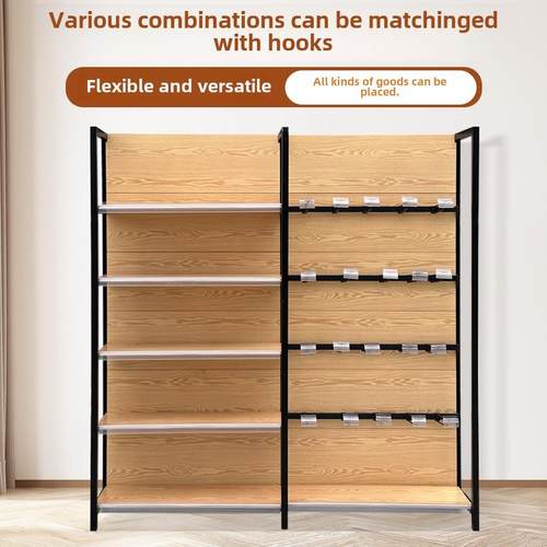 超市货架展示架四柱木纹储物架便利店超市食堂文具店母婴店货架