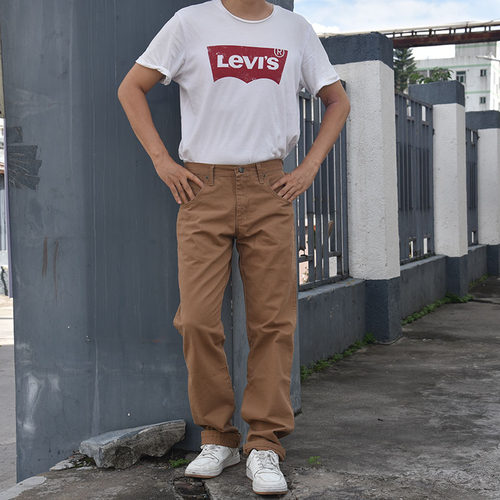 宽松休闲裤无弹直筒中低腰帆布