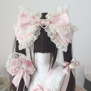 原创设计粉色芭蕾风发箍优雅少女甜美Lolita发饰丝缎芭蕾小物头饰