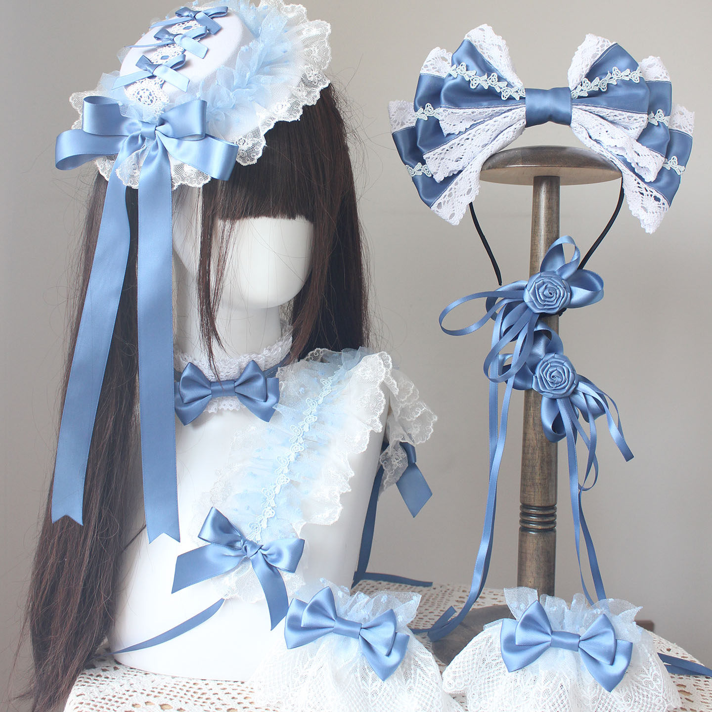 原创手作雾霾蓝小物发饰深雾蓝优雅Lolita小礼帽发带手袖边夹头饰,模玩/动漫/周边/娃圈三坑/桌游,lolita洛丽塔配饰小物/道具,淘宝优惠券,粉丝福利购,淘宝优惠卷