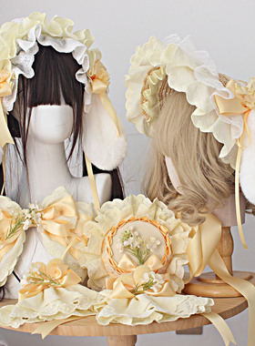 原创黄色汉洋折衷帽子波奈特小兔BNT可爱兔耳朵发带 三生都琉璃兔