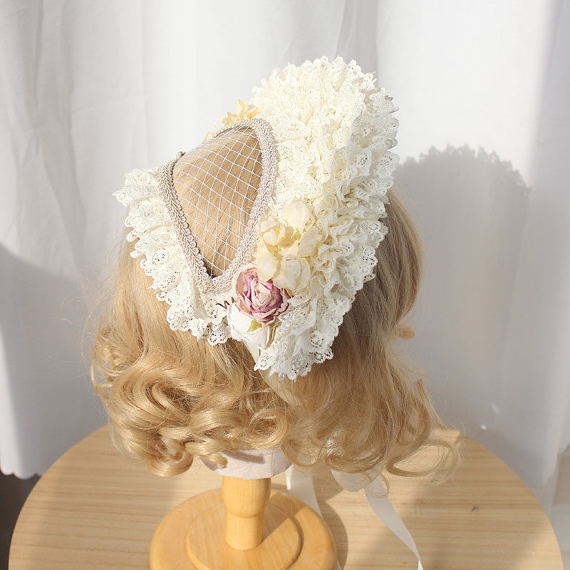 原创设计多层蕾丝lolita镂空华丽波奈特帽 cla系花朵发饰发带 bnt