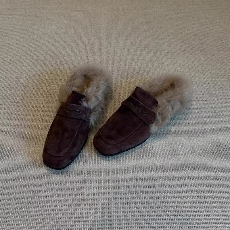 银泰百货低跟毛毛鞋女保暖拖鞋