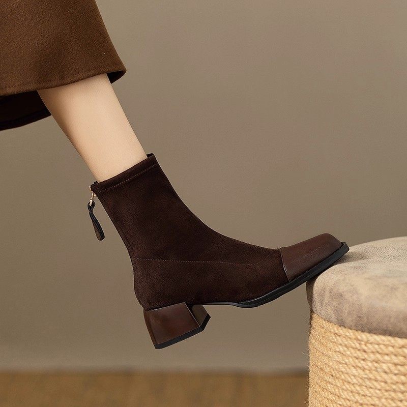 银泰百货弹力袜靴女方头瘦瘦靴