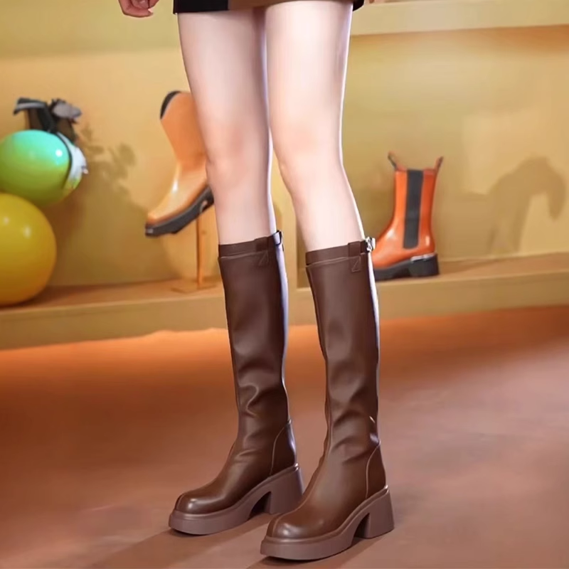 小个子厚底增高长靴女2025年秋冬新款显瘦骑士靴皮带扣粗跟时装靴,女鞋,时装靴,淘宝优惠券,粉丝福利购,淘宝优惠卷
