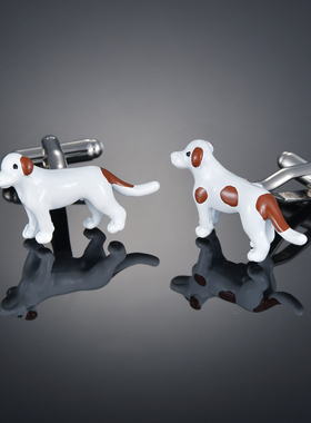 白色小斑点狗袖钉 法式长袖衬衫袖钉 衬衣配饰Cufflinks