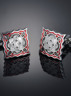 红色方形蓝色窗花袖钉 法式长袖衬衫袖钉 衬衣配饰Cufflinks