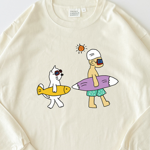 在宇间工作室 280g重磅 长袖 T恤｜冲浪喵｜插画师合作款