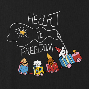 在宇间工作室 280g重磅 长袖 T恤｜小狗列车开往自由｜插画师合作款