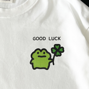 在宇间工作室 四叶草蛙｜280g重磅 长袖 T恤｜幸运