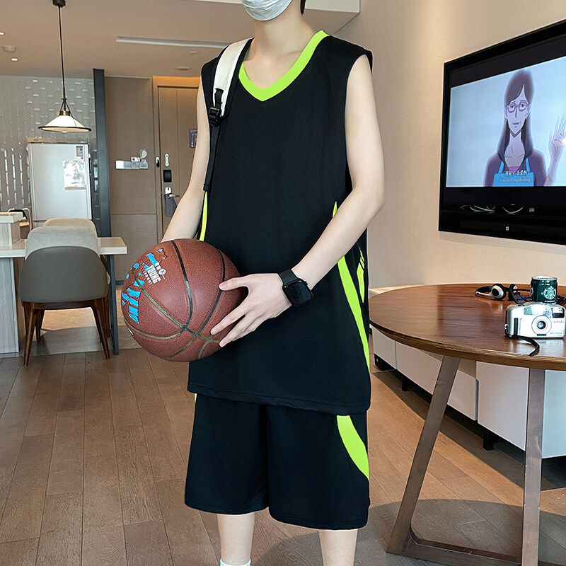 篮球服休闲运动套装男定制夏季冰丝速干无袖短裤青少年训练运动服