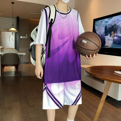 短袖篮球服套装男球衣速干冰丝T恤青少年运动宽松短裤假两件一套