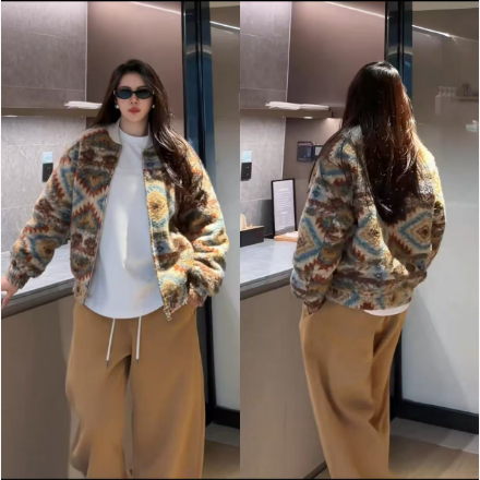 美式复古棒球领加厚夹克男女同款秋冬季宽松保暖百搭潮流连帽外套