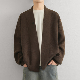 美式复古道袍毛衣开衫外套男春秋款潮牌慵懒高级感老钱风针织衫