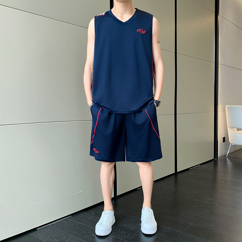 男士无袖篮球服睡衣夏季冰丝休闲运动大码背心短裤男款家居服套装图片
