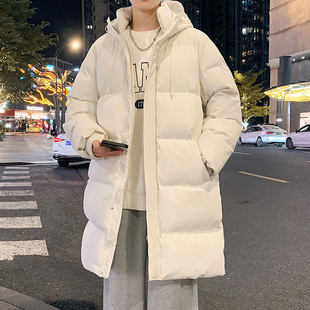 中长款棉服男冬季棉大衣情侣款白色棉衣外套男青少年加厚保暖棉袄