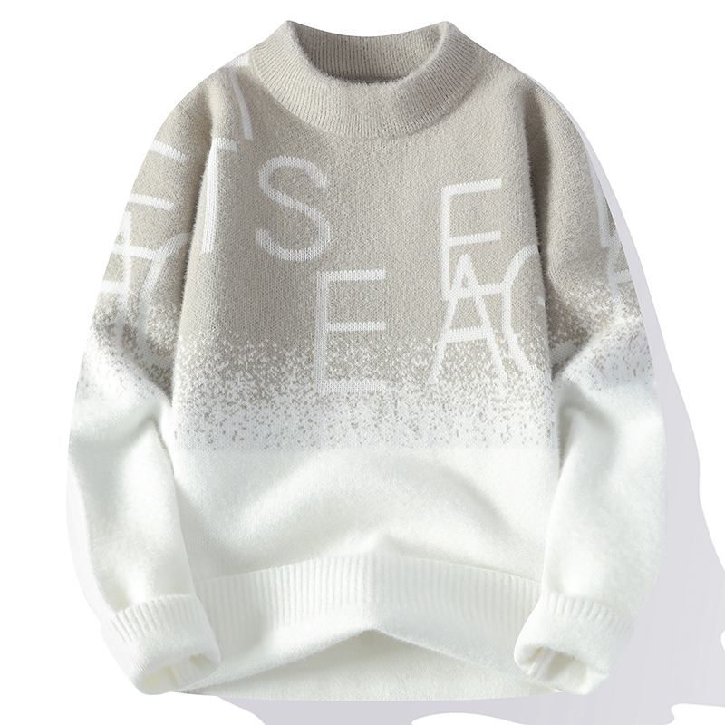 水貂绒半高领毛衣男渐变色加厚毛线衣秋冬季休闲保暖打底针织衫