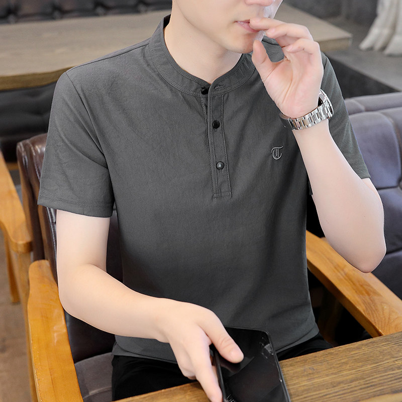 男士棉麻polo衫2025夏季中青年民族风休闲立领短袖t恤衫时尚半袖T