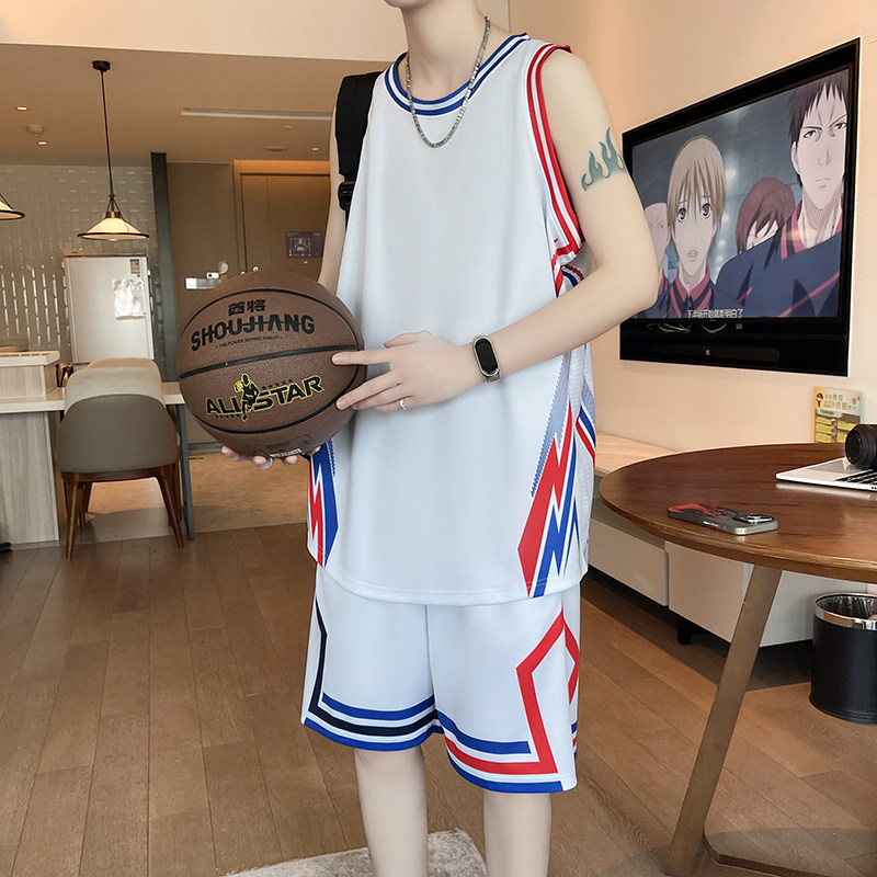 无袖t恤运动短裤套装男生夏季青少年初高中学生大童背心篮球衣服