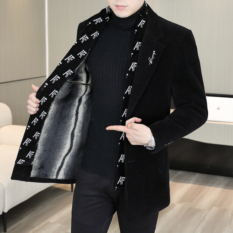 毛呢大衣男中长款秋冬季加绒加厚保暖风衣帅气冬装休闲呢子外套潮