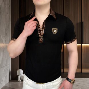 欧洲站夏季新款男士翻领短袖T恤时尚烫钻轻奢百搭POLO衫短袖男潮