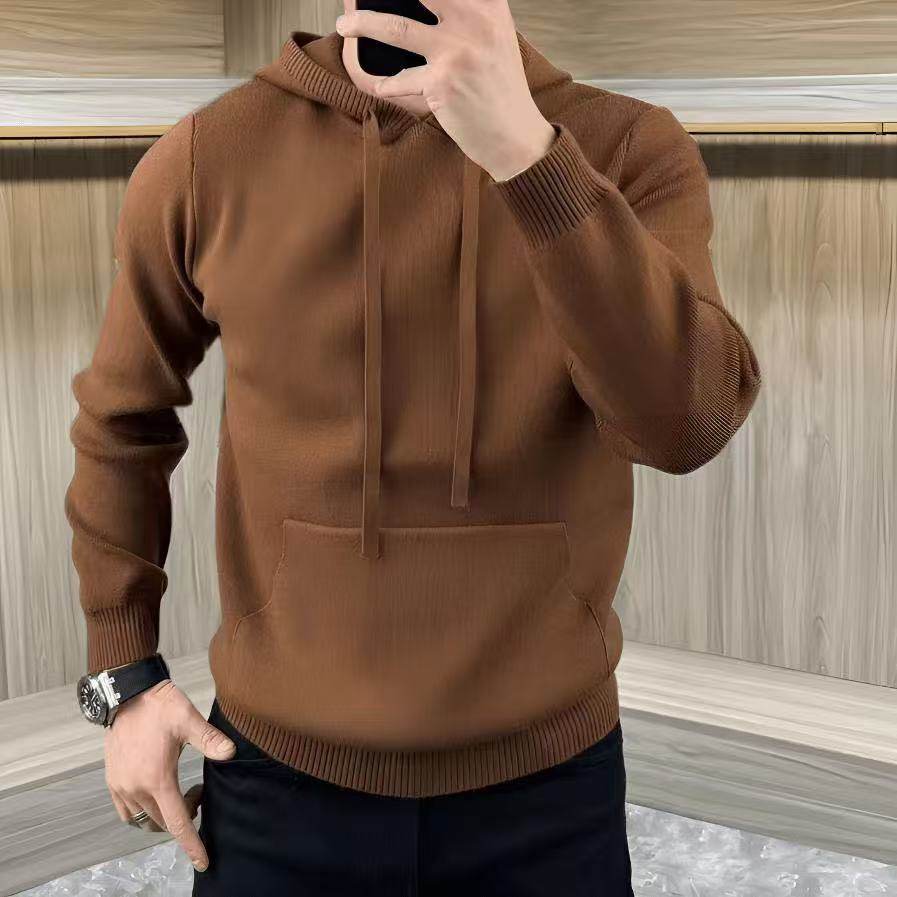 秋冬新款高级感连帽针织衫毛衣休闲男士潮牌轻奢百搭痞帅线衣卫衣