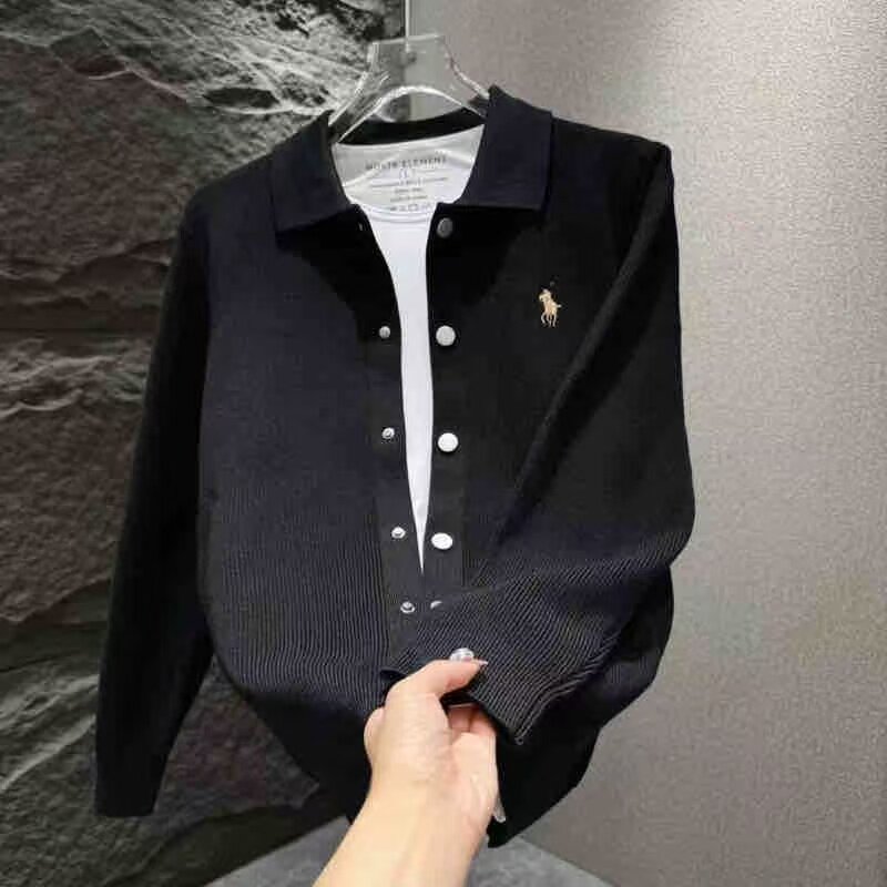 秋冬季男士翻领针织衫开衫长袖毛衣外套中青年高级感修身韩系穿搭